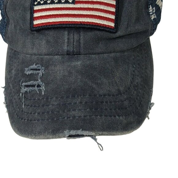 CC Exclusives Denim Strapback Cap Women One Size US Flag Broken-in Ripped - Picture 3 of 7
